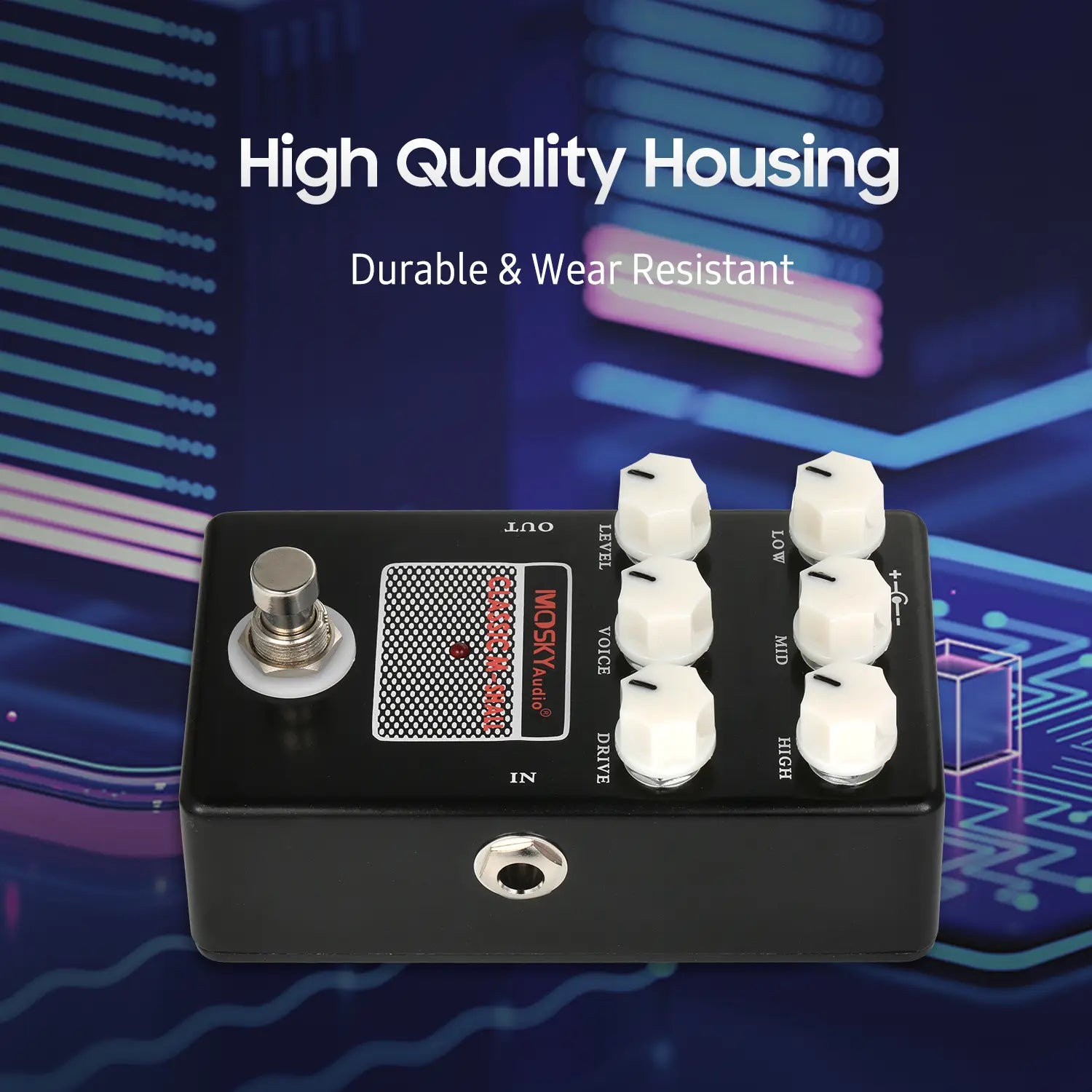 Mosky Classic M-Shall Amp Simulator Guitar Pedal - 3-Band Active EQ,Speaker Simulation,Drive/Level/Voice Control for Guitar/Bass