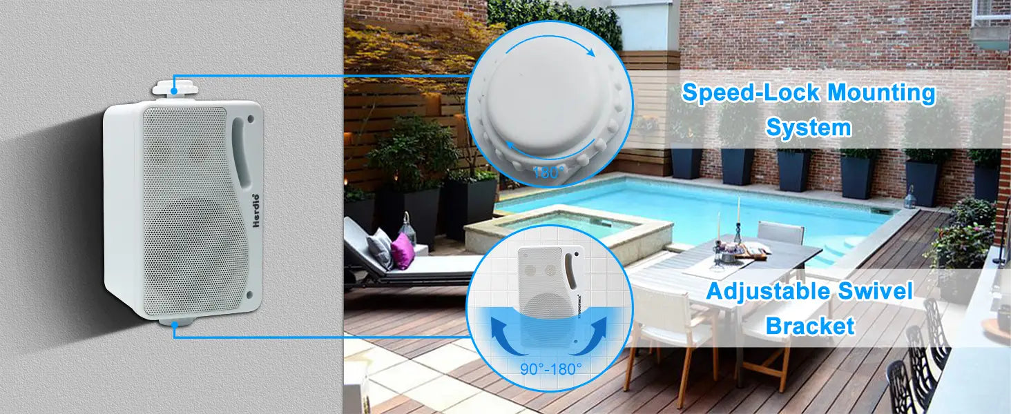 Herdio 3.5‘’ Outdoor Speakers Passive Wired Waterproof 200W 3 Way Premium Mountable Wall Mount Speakers With Superior Sound 2PCS