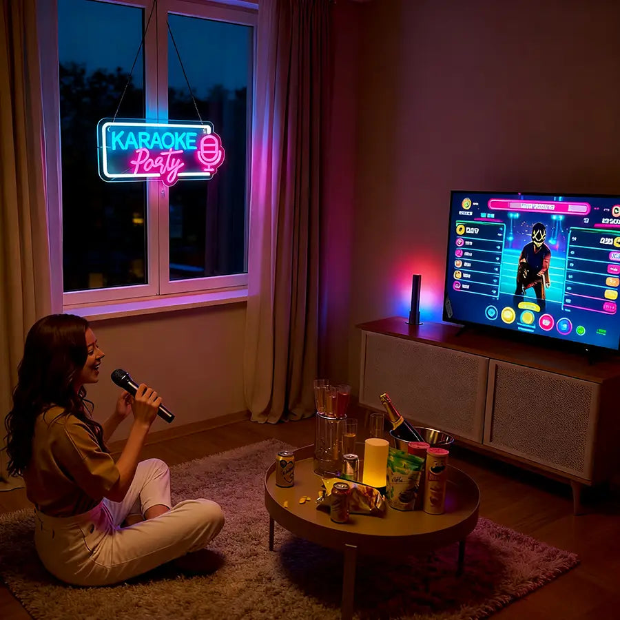 Karaoke Party Neon Sign For Wall Decor,Led Neon Light For Music Studio Decor,Man Cave,Game Room,Party,Bar,Club,Gift For Friends