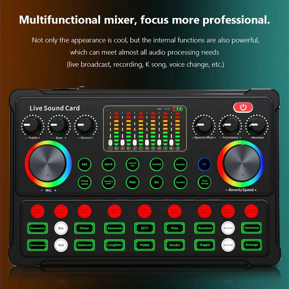 Live Sound Card Studio Record Professional Soundcard Bluetooth Microphone Mixer Voice Changer Live Streaming Audio Mixer Karaoke