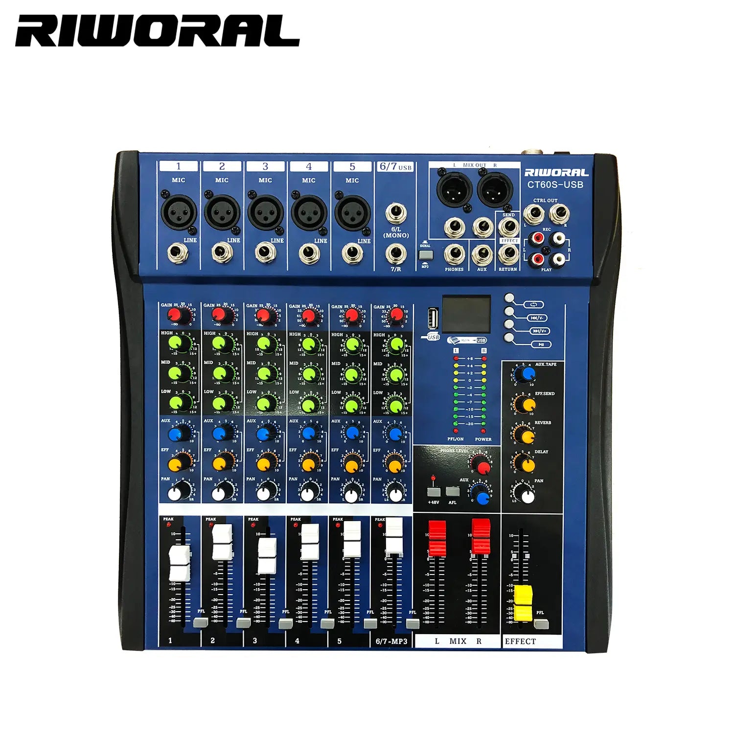 CT60S 6 Channels Professional Studio Audio Mixer USB DJ Sound Mixing Console 48V Phantom Powers
