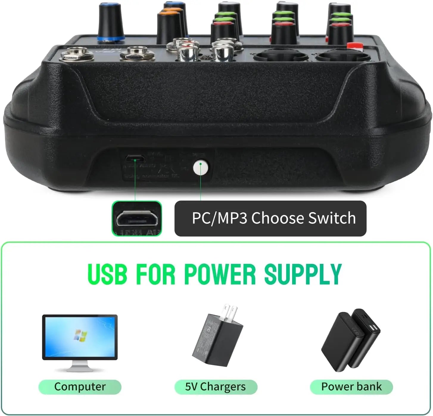 TAVOSOP Portable 4 channel audio mixer Recording Sound Console card With BT 48V USB interface for DJ Karaoke PC MP3 microphone
