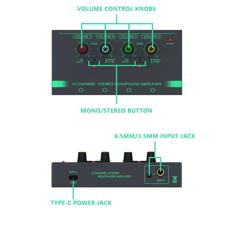 Excellent-1 PCS 6 Channels Stereo Headphone Amplifier Mini Portable Low-Noise Audio Mixer For Recording Studio,Green