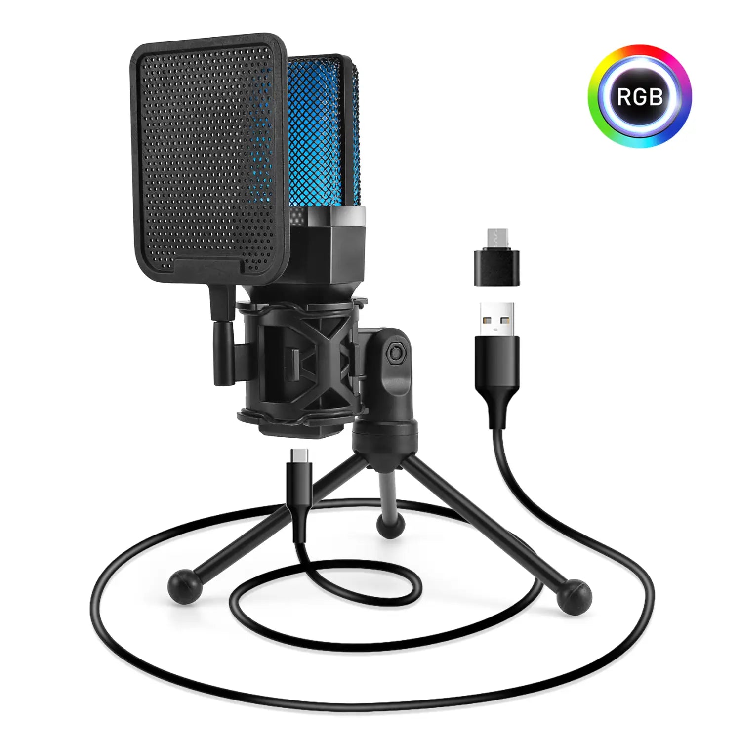 Computer Professional Gaming Condenser Microphone Karaoke Mic PC Laptop USB Wired Live Streaming Podcast Studio Mike Kit Gamer
