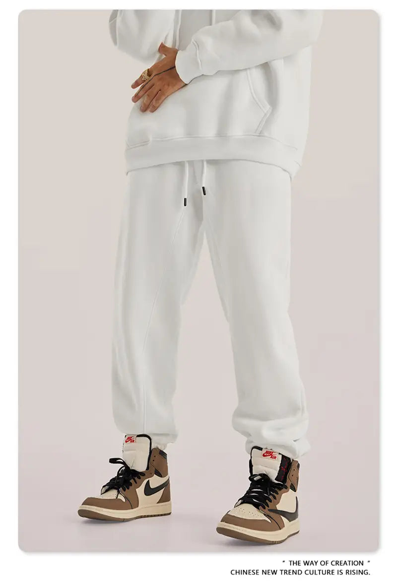 ZODF Trendy Men 345gsm Fleece Sweatpant Unisex Solid Color Loose Retro Hip Hop Winter Joggers Pants Brand Clothes HY0005