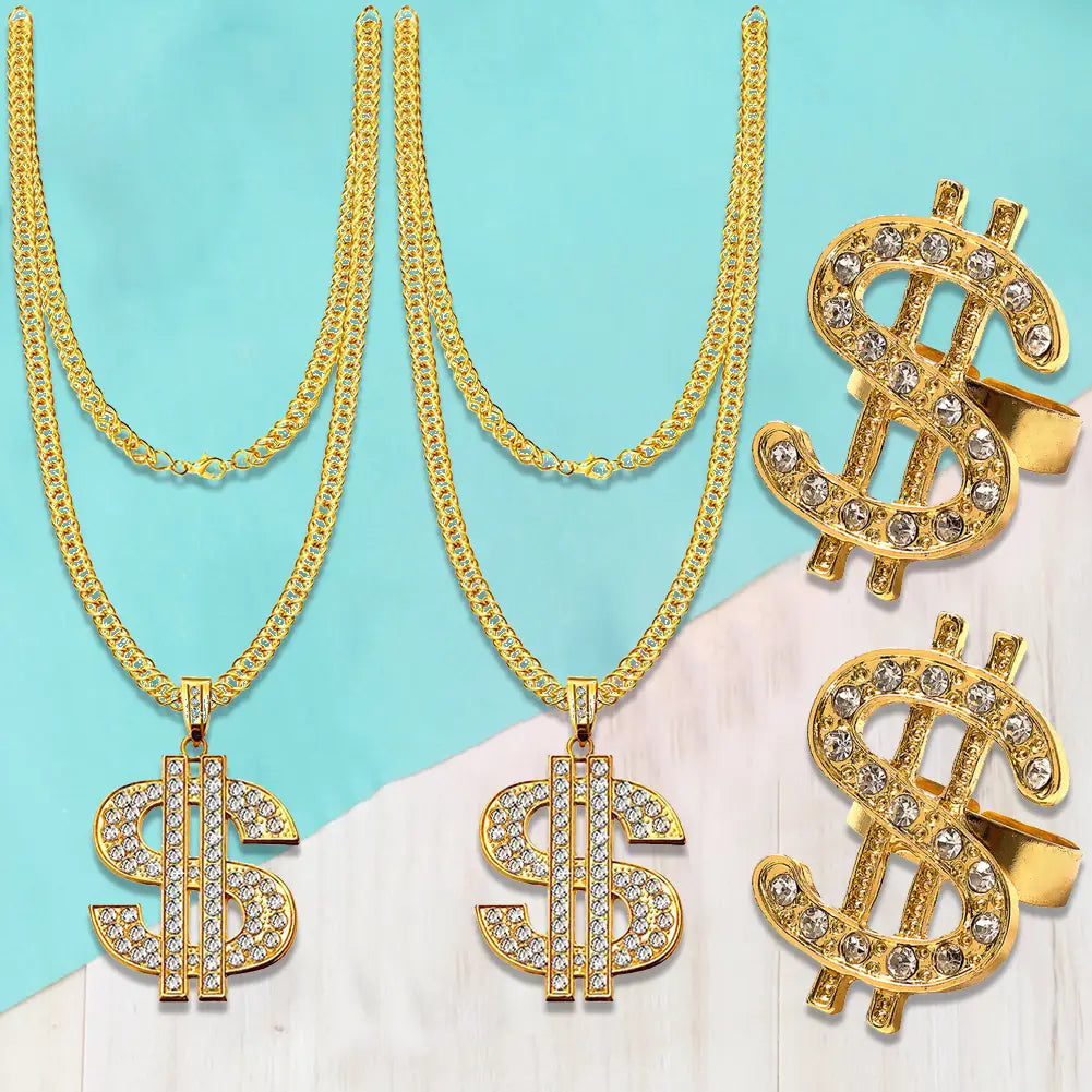 80s 90s Costume Outfit Set Big Gold Chain 80s/90s Rapper Accessories Glasses Bracelet Hip Hop Fancy Dress Costumes for Men Women