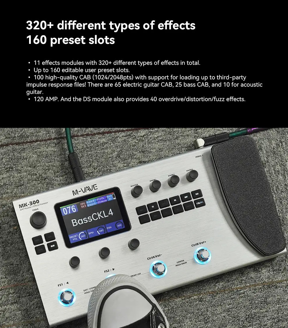 M-VAVE MK-300 Electric Guitar Multi-Effects Processor 150s Looper 128 Drums MIDI DAW 10h Battery ANN Pedal Guitarra Accessories