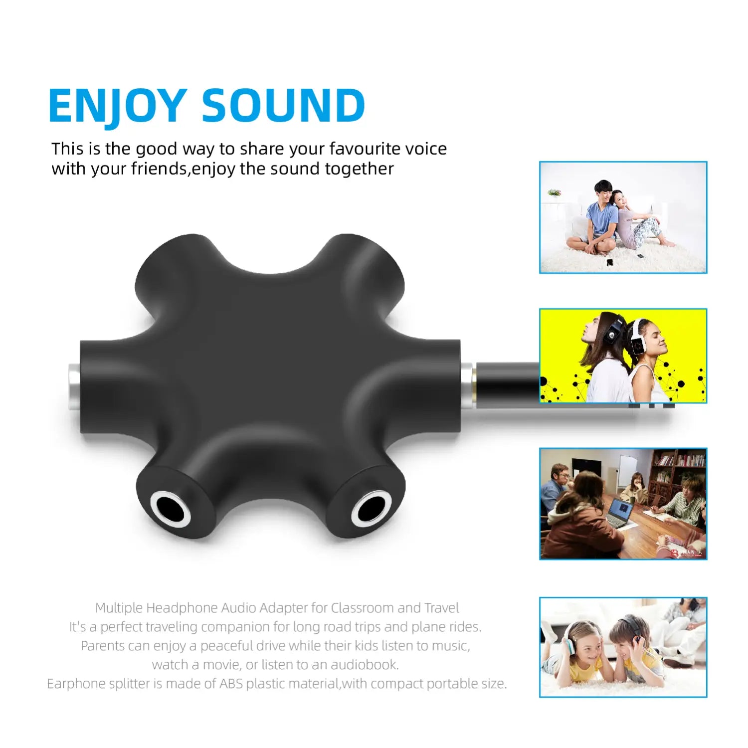 5-Way Multi Headphone Splitter 3.5mm Audio Stereo Splitter Cable 1 Male to 5 Port Female 3.5mm Jack Aux Music Soun Output Cables