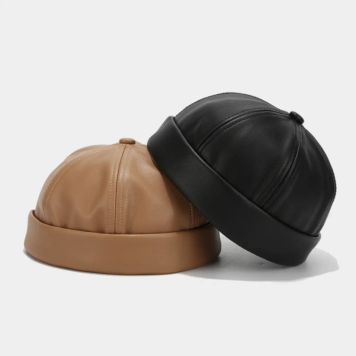 New PU Leather Landlord Hat Streetwear Melon Skin Hat Retro Unisex Hip Hop Cap Autumn Men Women Adjustable Brimless Docker Hat