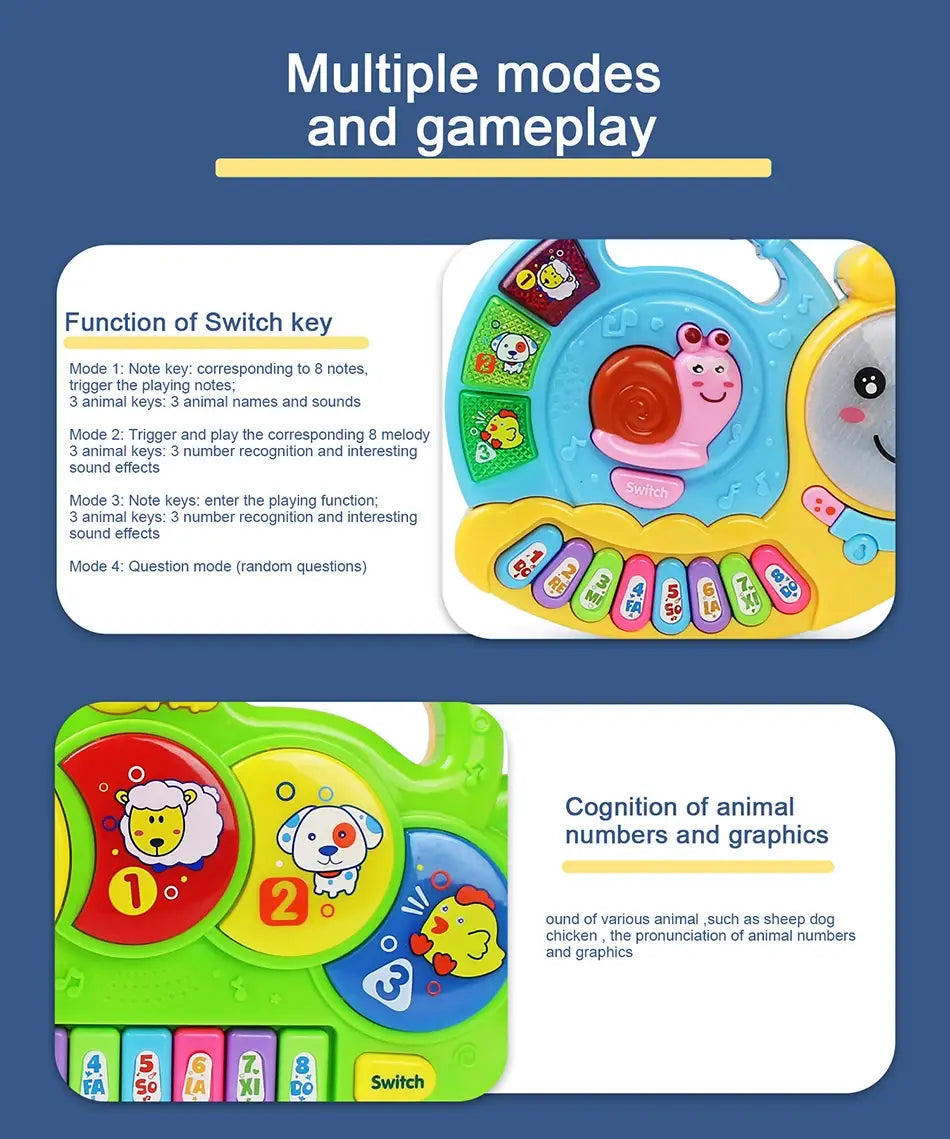 Baby Musical Toy with Animal Sound Kids Piano Keyboard Electric Flashing Music Instrument Early Educational Toys for Children