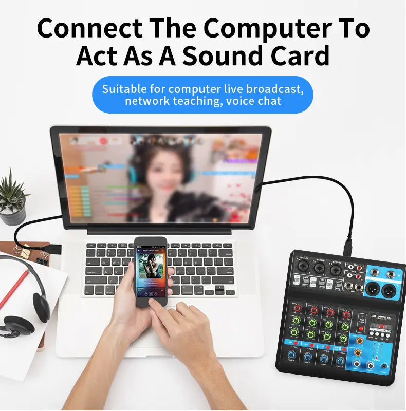 5 - Way Computer Recording Free Drive Sound Card Mixing Console Mixer Audio Professional Pro Audio Equipment Interface Processor
