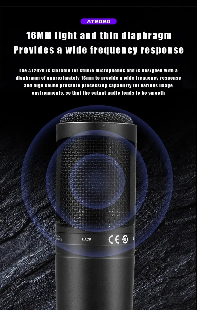 AT2020 Studio Condenser Mic - Cardioid XLR/USB Professional Microphone for Recording Podcast Live Stream Karaoke