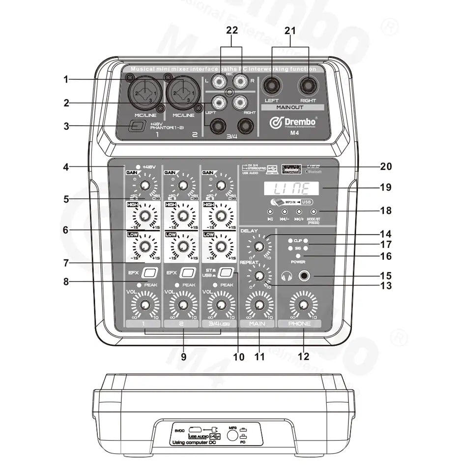 M4 M6 Aduio Mixer DJ Console with Bluetooth Sound Card for PC Recording Karaoke Microphone Instrument Mixing Audio Interface