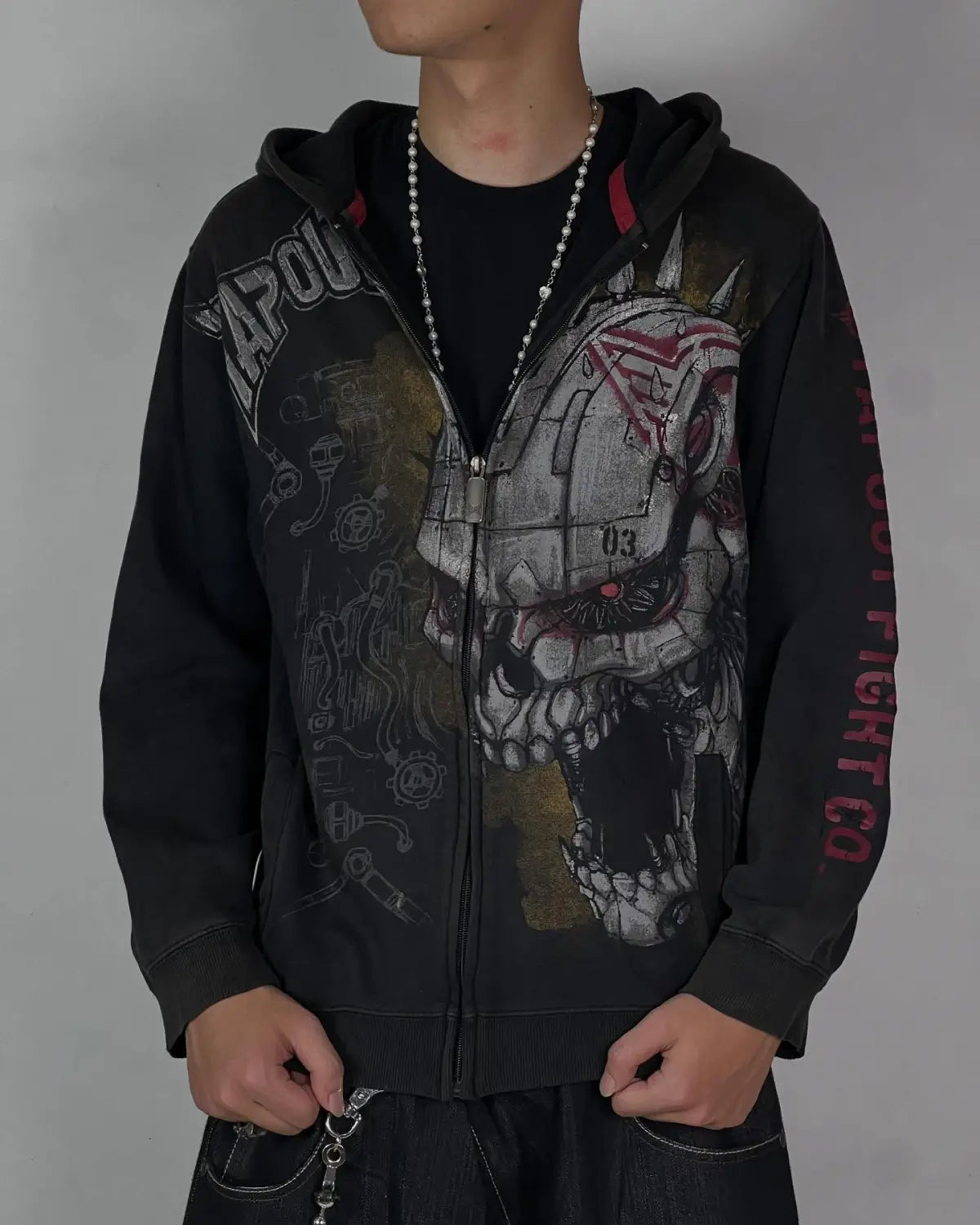 Hip Hop Tapout Zipper Hoodies Mechanical Skull Pattern Jacket Streetwear Men Women Clothes Y2k Sweatshirt Oversized Hoodie