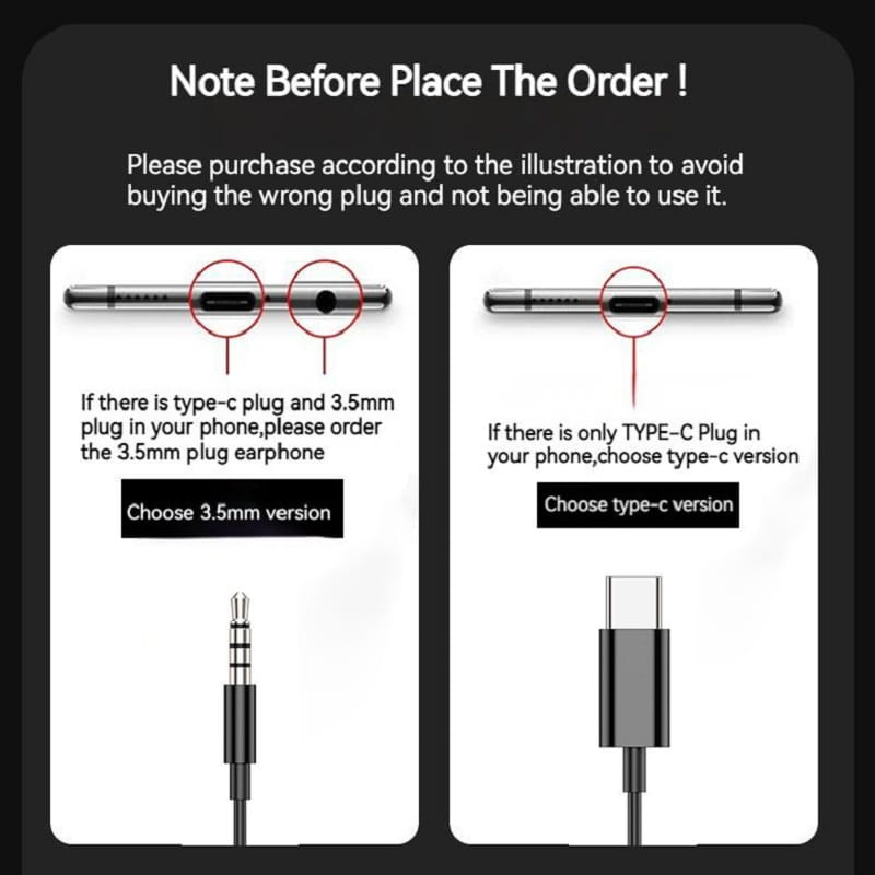 NEW Clip-on Type C&3.5mm Wired Control Headphone 9D Surround Sound Earbuds Sports Headsets ENC Earphones With HD Mic For Samsung