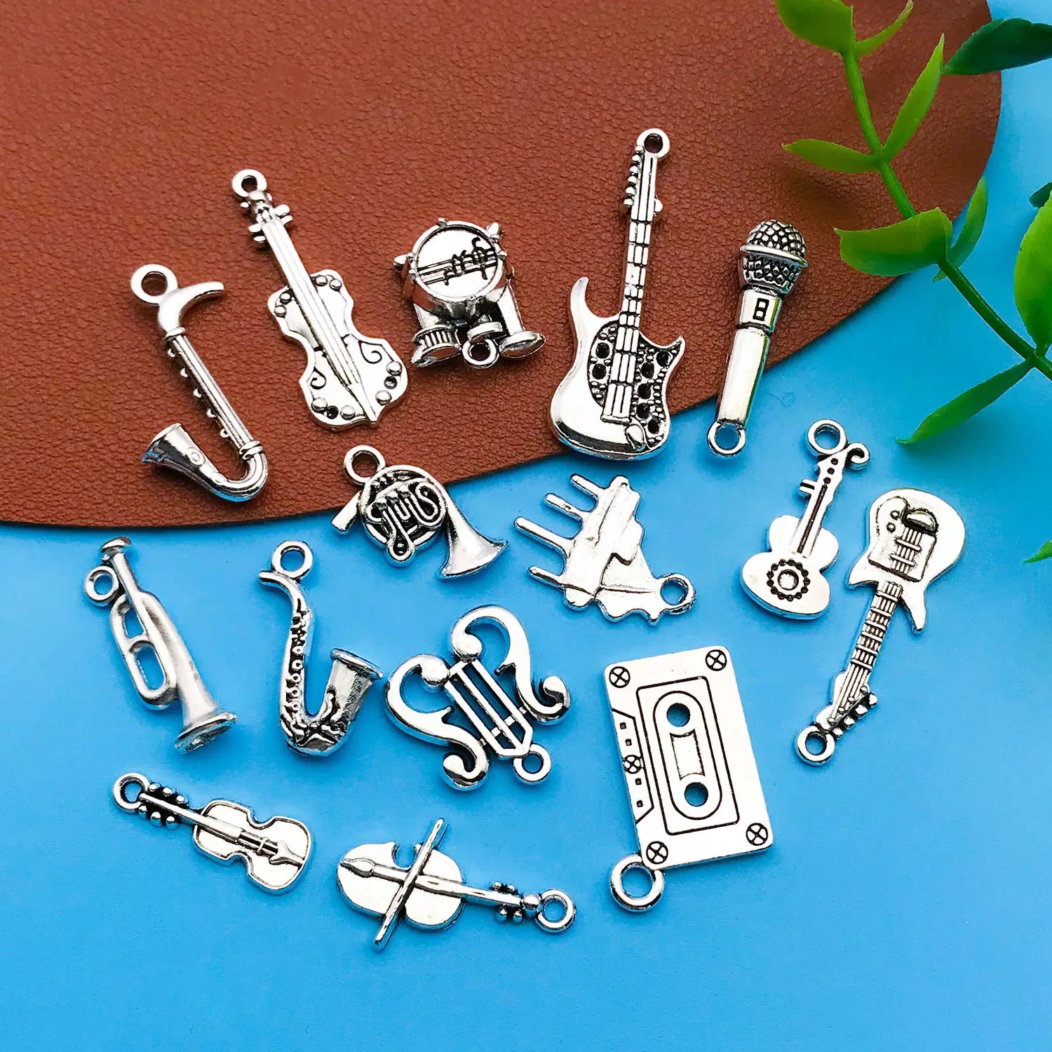 Mix 15pcs Antique Silvery Musical Instrument Charms Pendant For Jewelry Making Guitar Piano Violin Music Charms Finding Crafting