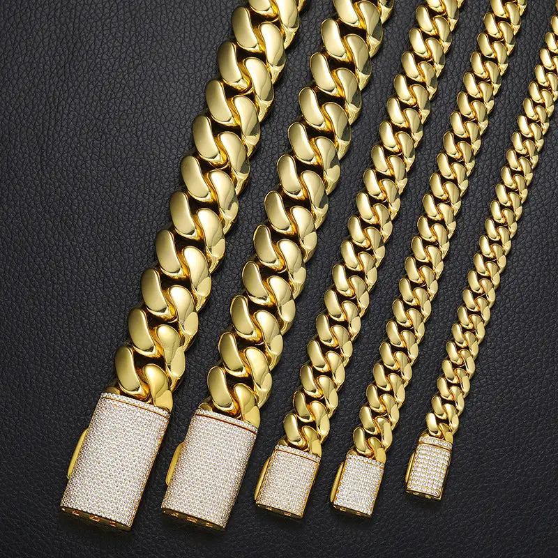 12-20mm wide Hip Hop Bling Iced Out Round Cuban Miami Link Chain Necklaces for Men Rapper Jewelry Gold Silver Color