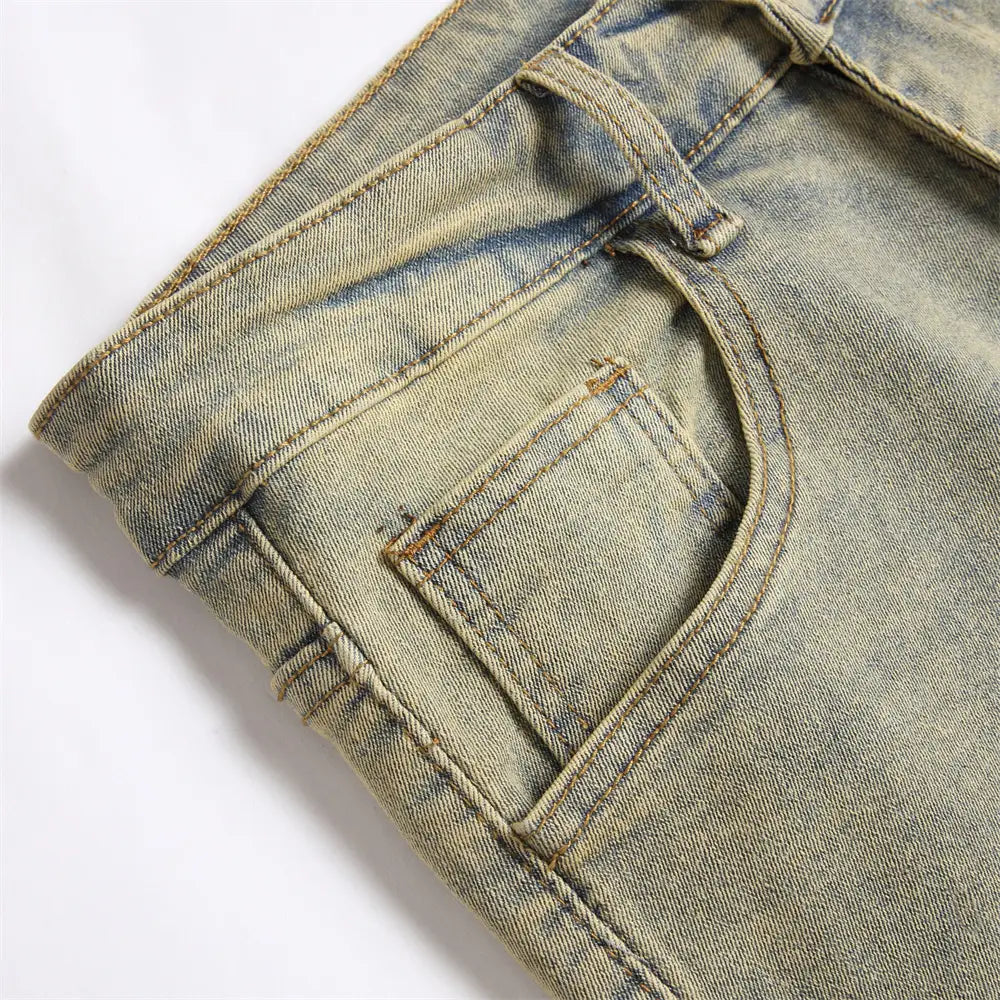 Streetwear Retro Style Men Ripped Spliced Slim Jeans Trousers Hip hop Holes Stylish Denim Pants For Male