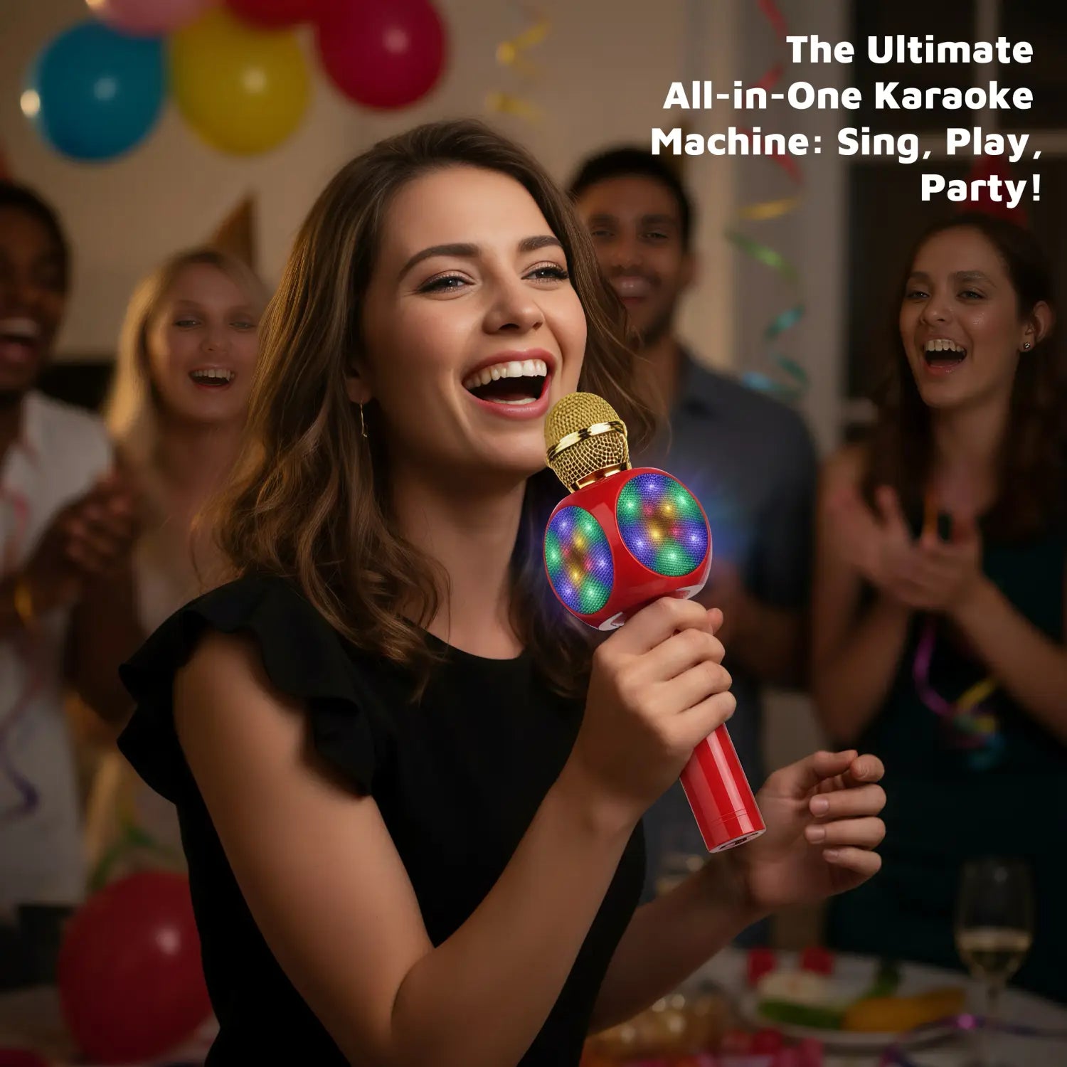 Karaoke Machine Microphone Wireless Bluetooth Speaker with Magic Voice Changer Colorful LED Lights Toy Gift for Girls Boys