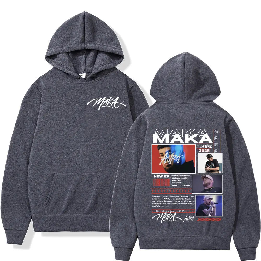 Rapper Maka Aura 2025 Tour Merch Hoodies Men’s Women Fashion Hip Hop Hooded Sweatshirts Fans Gift Oversized Pullovers Streetwear