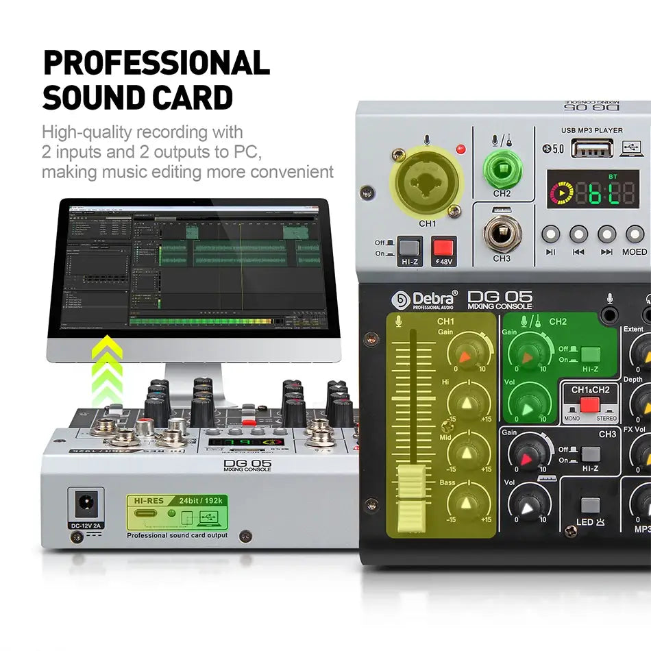 Debra Professional 24bit 192K USB Studio Recording Audio Interface DJ Console Noise Cancelling Function for Sound Card Mixer