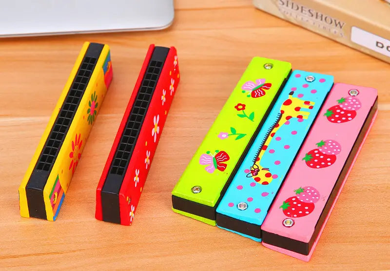 16-Hole Wooden Harmonica Cartoon Animals Painted Toy Musical Instrument Play Kids Early Educational Toys for Children Gifts