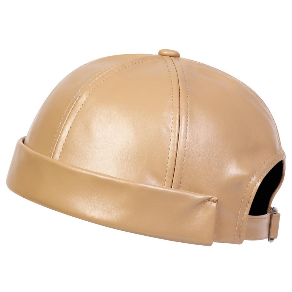 New PU Leather Landlord Hat Streetwear Melon Skin Hat Retro Unisex Hip Hop Cap Autumn Men Women Adjustable Brimless Docker Hat
