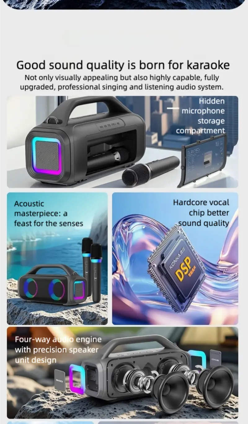 Karaoke Machine for Adults Portable Bluetooth Speaker with 2 Wireless Microphones Portable PA System with Disco Lights