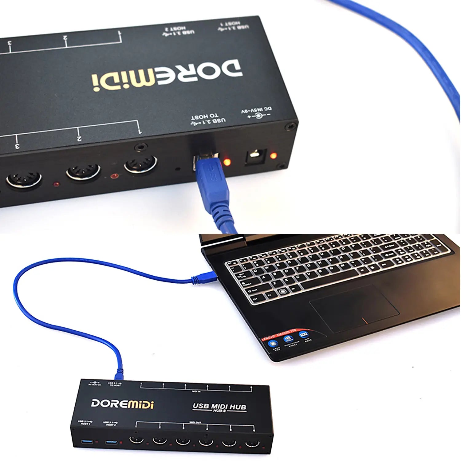 DOREMiDi HUB-8 6x6 MIDI Interface Host x2 MIDI Hub Box 96 Channels