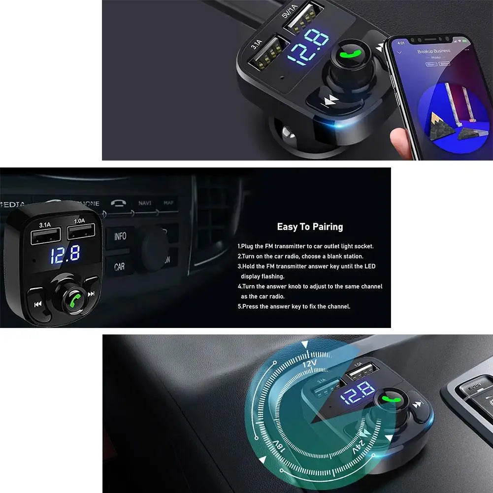 Bluetooth FM Transmitter Car Hands-Free Calling Radio Receiver Mp3 Music Stereo Adapter Dual USB Port Charger New