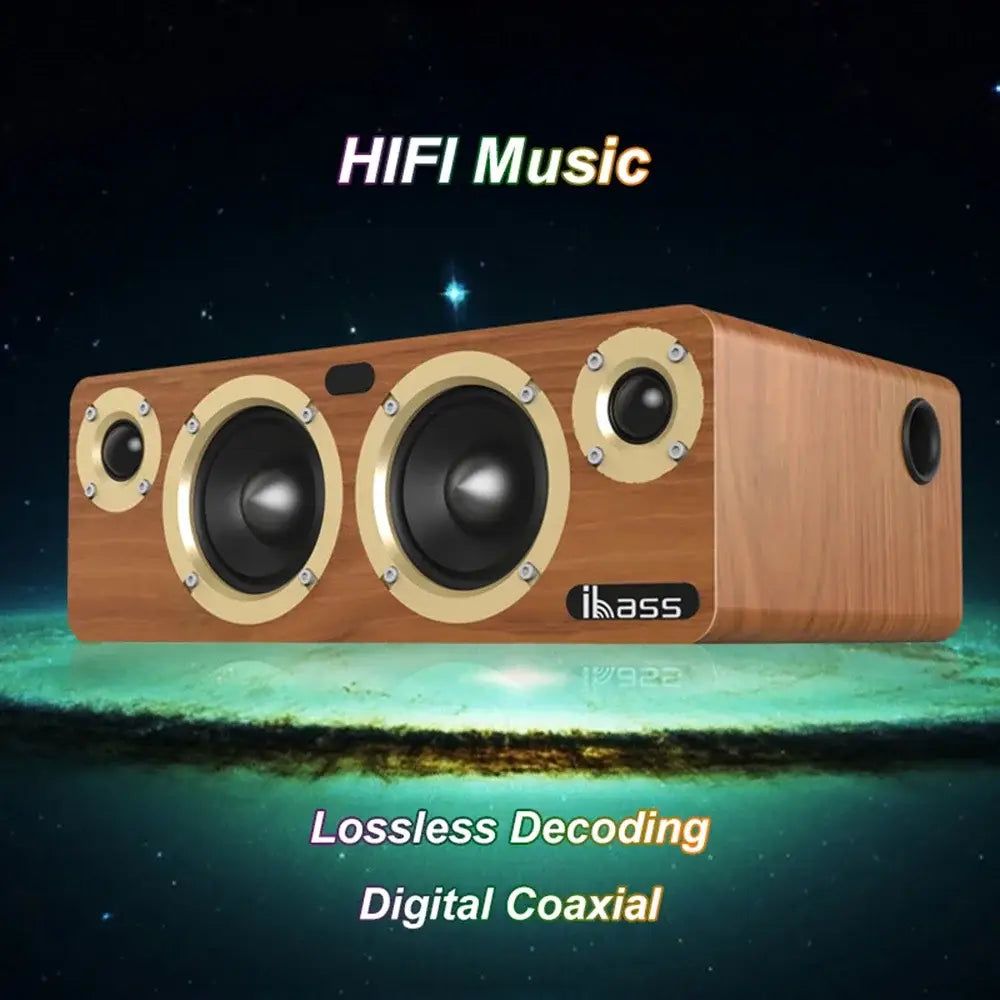 High Power Wireless Bluetooth Speaker Wooden Desktop Subwoofer Home Karaoke System Shocking Lossless HiFi Surround Music Player