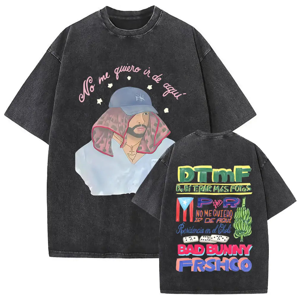 Washed Vintage Bad Bunny T-shirt Un Verano Sin Ti T-shirts Debi Tirar Mas Fotos DTMF T Shirts Men Hip Hop Oversized Tee Shirt