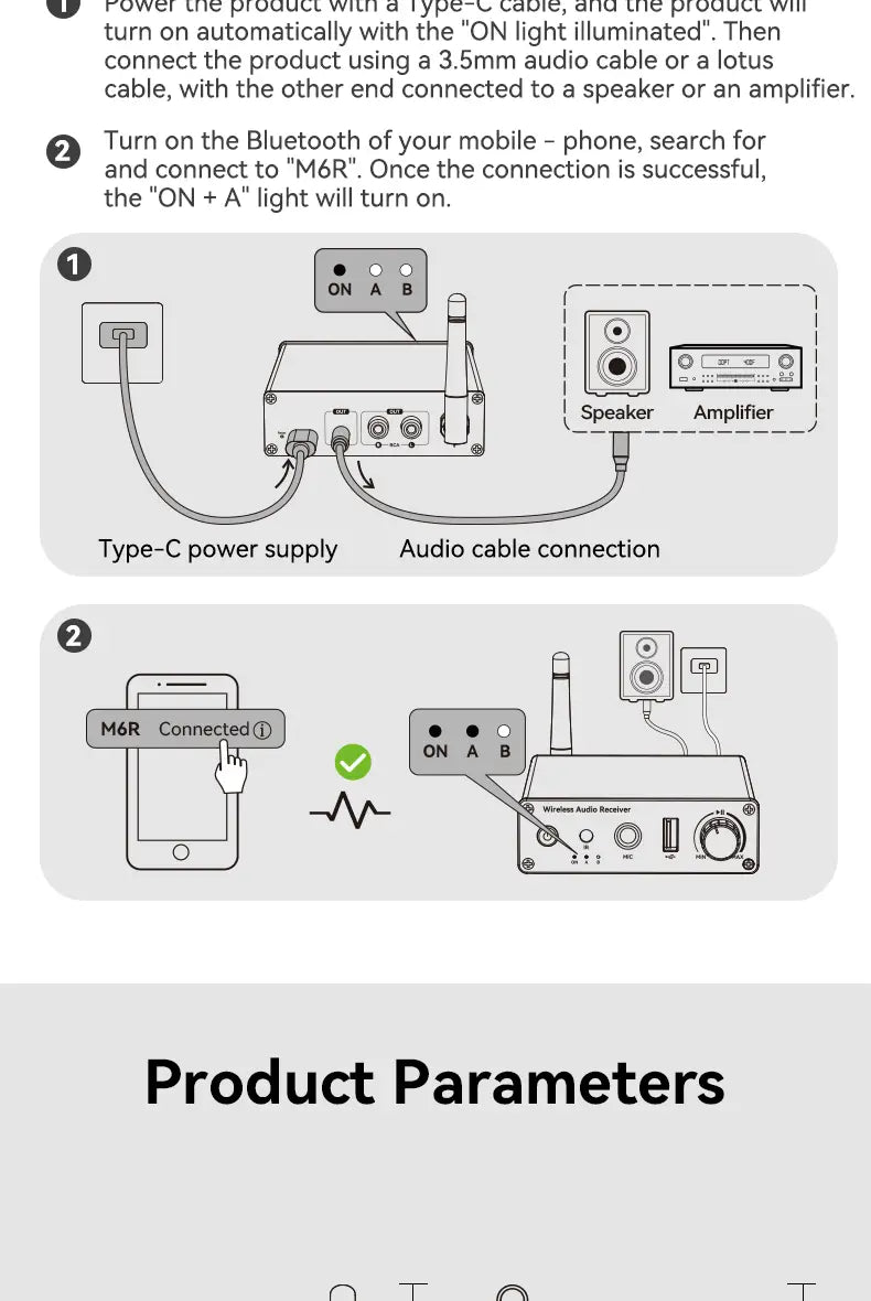 Bluetooth-compatible 6.0 Audio Receiver 3.5mm AUX RCA USB 6.5MM Microphone Music Wireless Adapter with Remote Control for TV PC