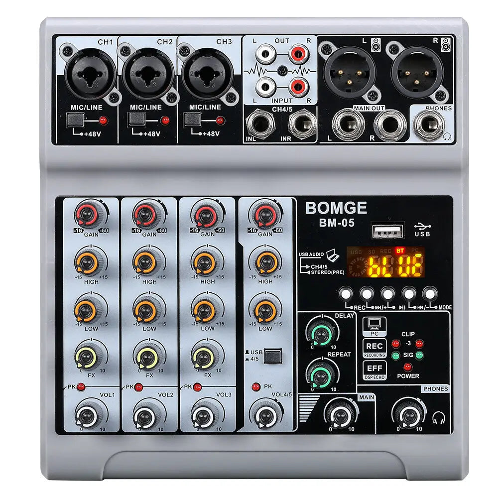 Mixer BM-05 Dj Mixing Console Met Bluetooth 48V Phantom Power Monitor Karaoke Systeem Usb Mixer Audio