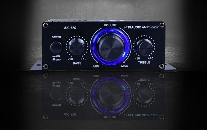 AK170 Mini Digital Power Audio Car Amplifier Blue Light Stereo Audio Amplifier for Home Theater Club Party Music 200Wx2 Power
