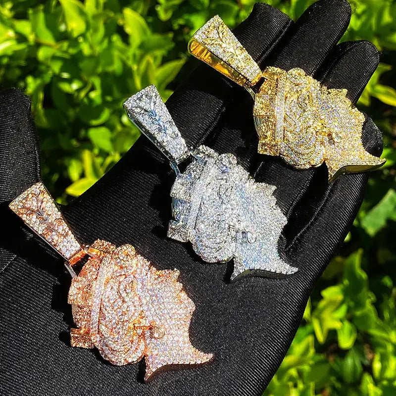Hip Hop 5A+ CZ Stone Paved Bling Iced Out The Queen Elizabeth Pendants Necklaces for Men Rapper Jewelry Rose Gold Silver Color