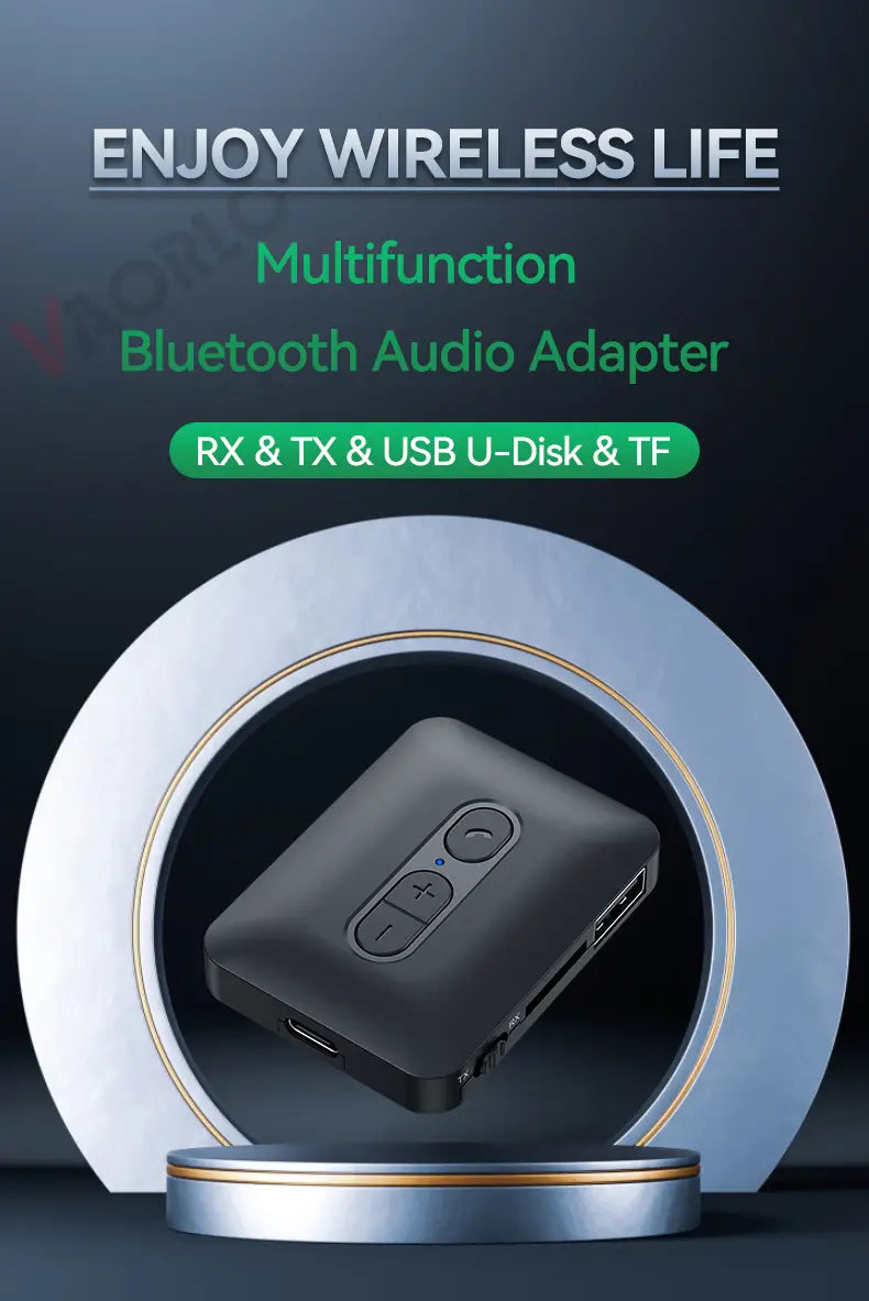 Bluetooth 5.4 Audio Receiver Transmitter USB U-Disk TF Card Play 3.5MM AUX Stereo Music Wireless Adapter With Mic For Car TV PC