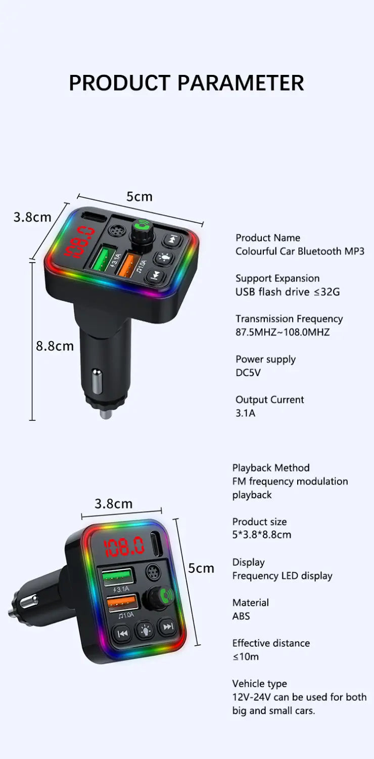 Car Bluetooth Adapter Type-C PD USB Car Quick Charger 5.3 FM Transmitter MP3 Music Player Handsfree Calling Audio Car Adapter