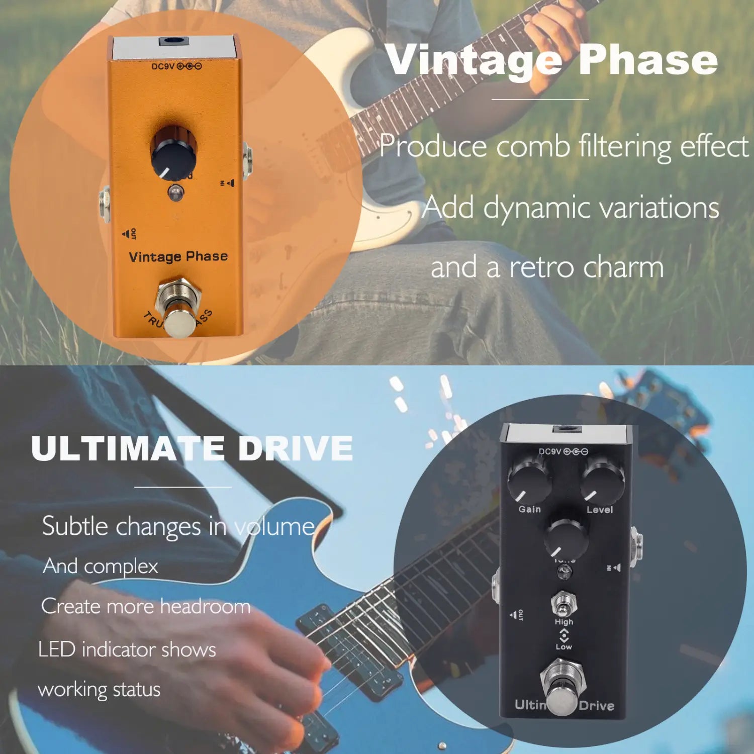 Mini Electric Guitar Effect Pedal Overdrive/Distortion Crunch/US Dream/Chorus/Vintage Phase/Digital Delay/Tremolo