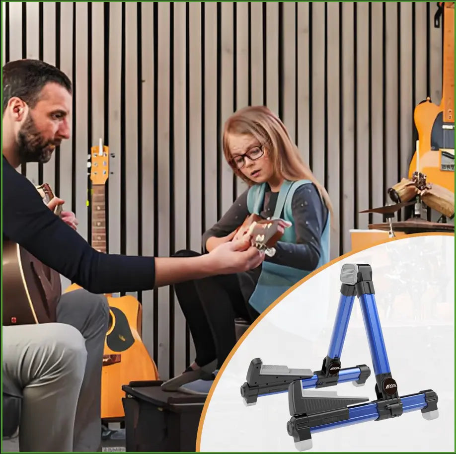 Foldable Aluminum Guitar Stand - Adjustable Floor Stand for All Types of Guitars Bass Ukulele Violin Banjo Easy to Carry,Sturdy