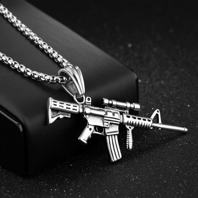 Hip Hop Iced Out M4 Gun Necklace - Gold Silver Alloy Pendant Chain for Rapper Men Streetwear Jewelry