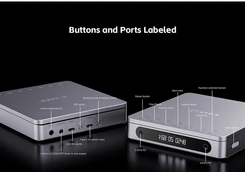 FiiO DM13 Multifunctional Portable Stereo CD Player with Long-Lasting Battery Supports USB Ripping Optical/coaxial/3.5mm/4.4mm