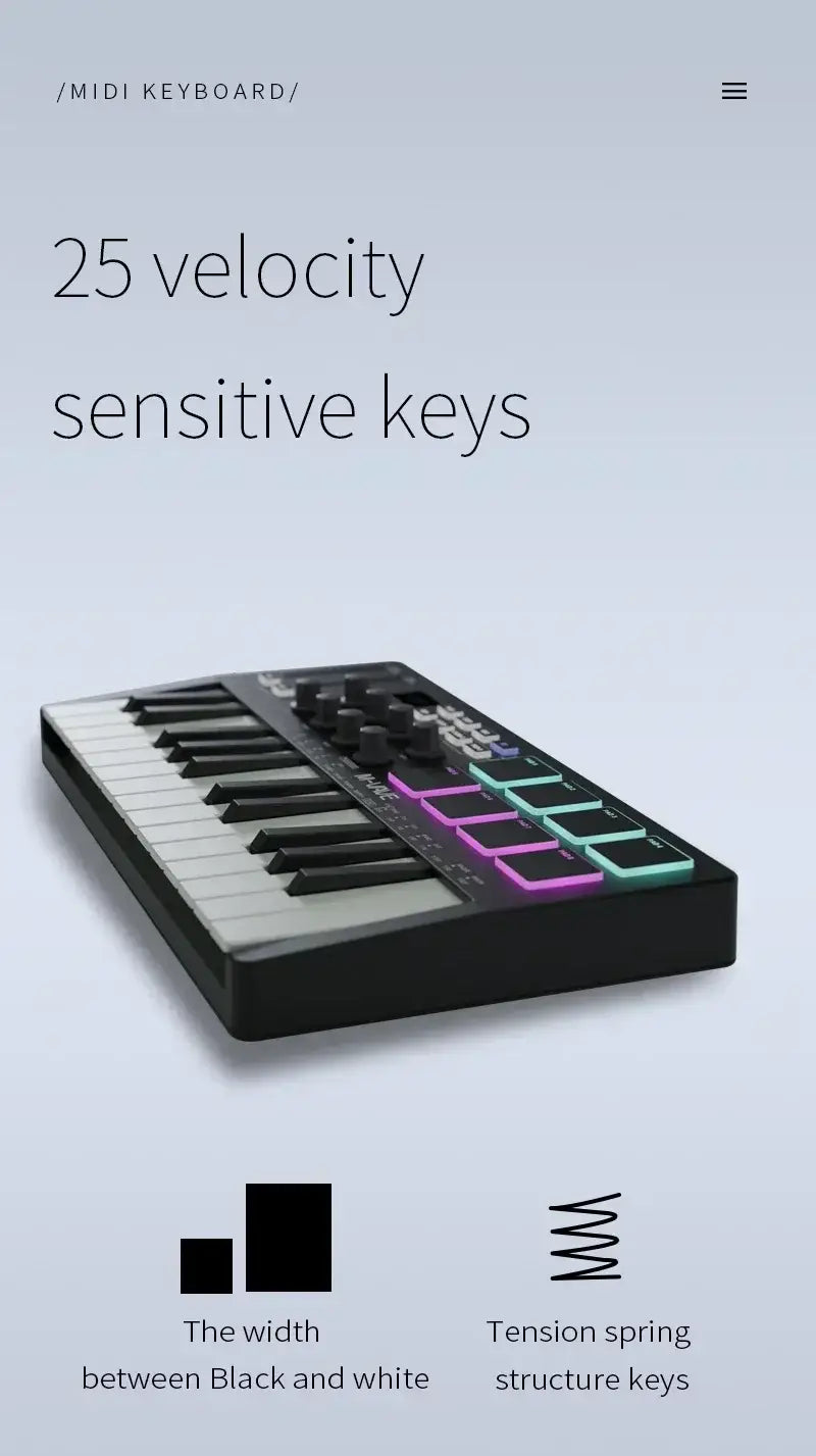 M-VAVE 25-Key MIDI Control Keyboard SMK-25 Mini USB Keyboard MIDI Mini Portable USB Keyboard MIDI Controller Rechargeable Parts