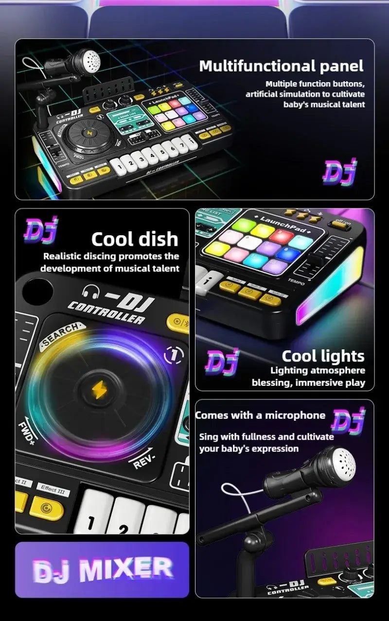 Kids Simulation DJ Mixer Controller Toys Multifunctional Music Effects Electronic Learning Game Birthday Gift for Children DJ