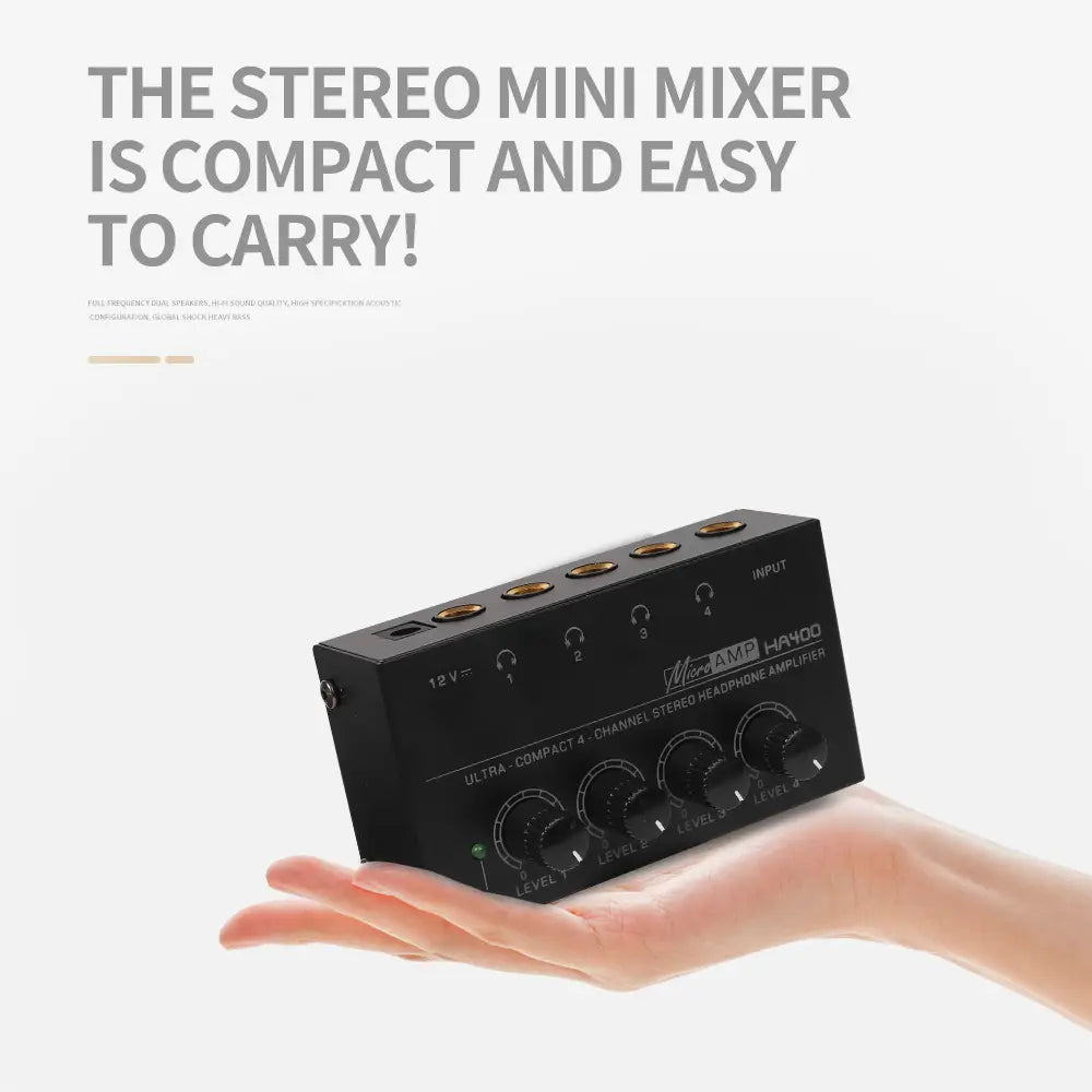 Headphone Amplifier Ultra-Compact Stereo Earphone Amplifier Audio Amplifier 4 Channels for Music 6.35MM Jack with Volume Control