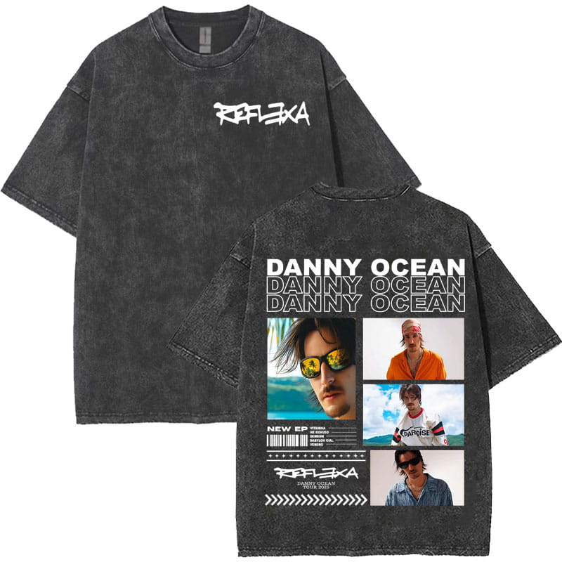 Rapper Danny Ocean Harajuku Letters Print Merch Vintage Washed T-Shirt Mens Hip Hop Crewneck Casual Y2K Tshirts Unisex Teenagers