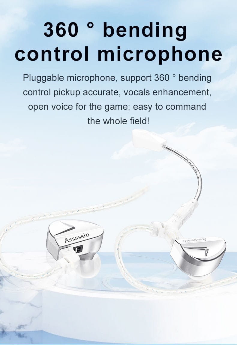 CVJ Assassin Silver in Ear Earphones 1BA + 1DD + 1Vibrate Game Mode HIFI Microphone Hybrid Tuning Switch Wired Earbuds IEM Headphone