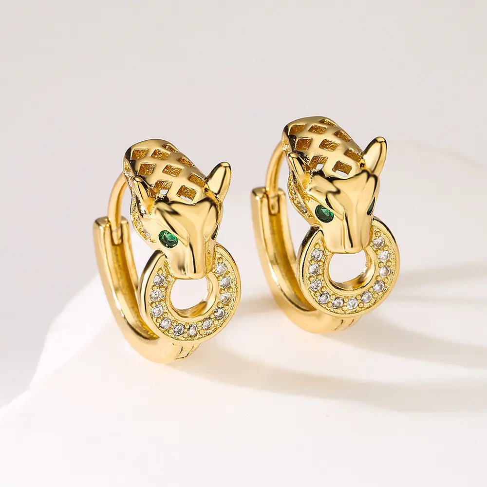 Hip-hop High Quality Leopard Hoop Earrings For Women/Girls Stainless Steel With AAA CZ Stone Row,Elegant Jewelry