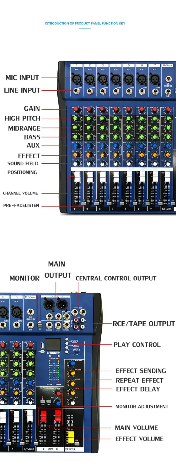 CT60S 6 Channels Professional Studio Audio Mixer USB DJ Sound Mixing Console 48V Phantom Powers