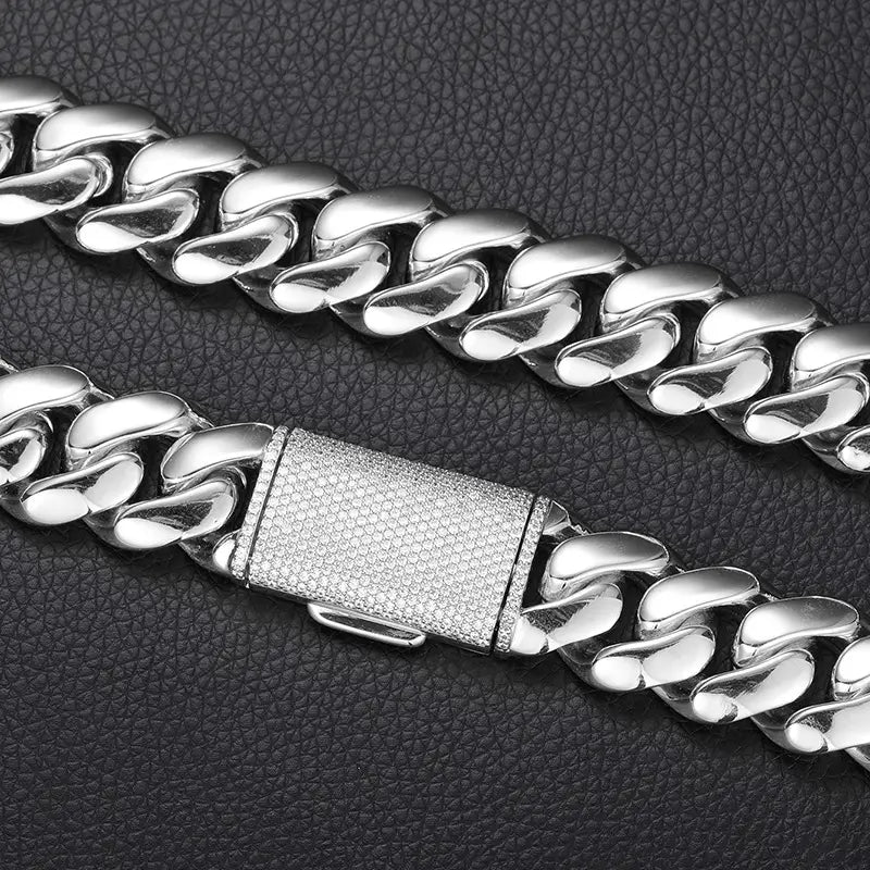 12-20mm wide Hip Hop Bling Iced Out Round Cuban Miami Link Chain Necklaces for Men Rapper Jewelry Gold Silver Color